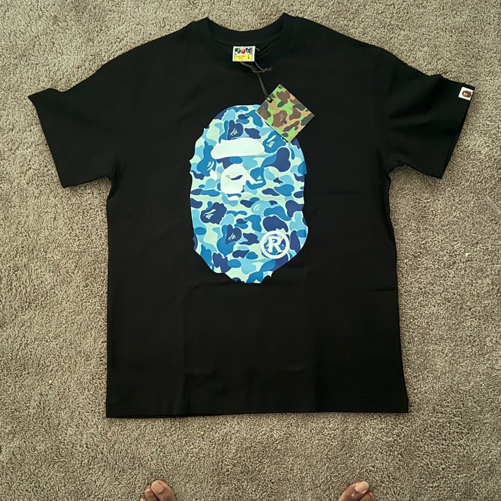 Black BAPE Short Sleeve Tee with Blue Graphic